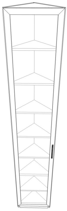 треугольный книжный шкаф со стеклом левый
