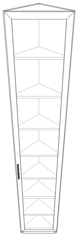 треугольный книжный шкаф со стеклом правый
